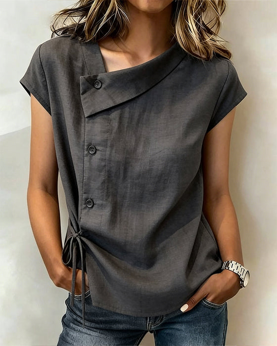 Blouse Uni Col Asymétrique