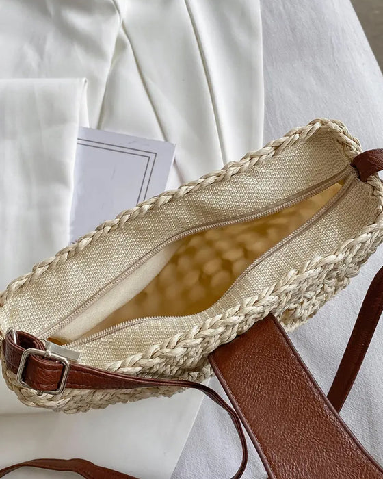 Sac Boho Forme Semi-Circulaire Creux Paille