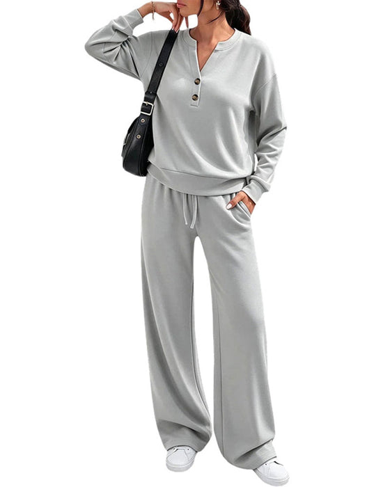 Ensemble Manche Longue Haut Jambe Large Pantalon
