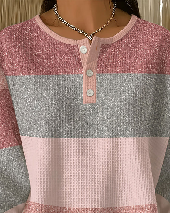 Sweatshirt Bouton Col Rond Bloc De Couleur