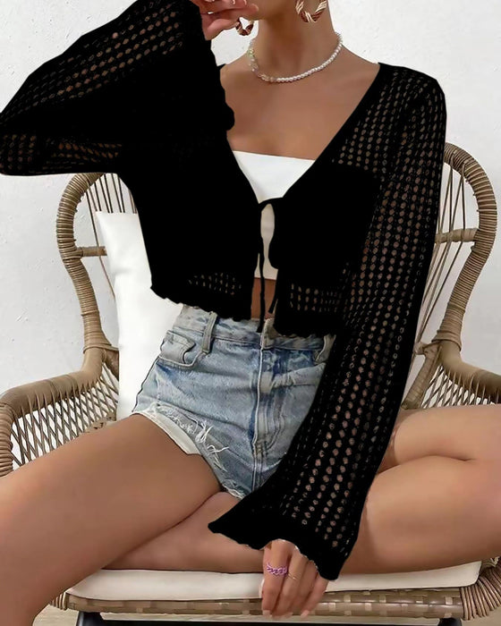 Cardigan Simple Uni Évidé Plage