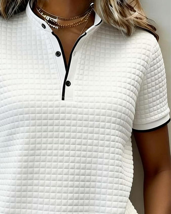 Haut Jersey Côtelé Boutonné Manches Courtes