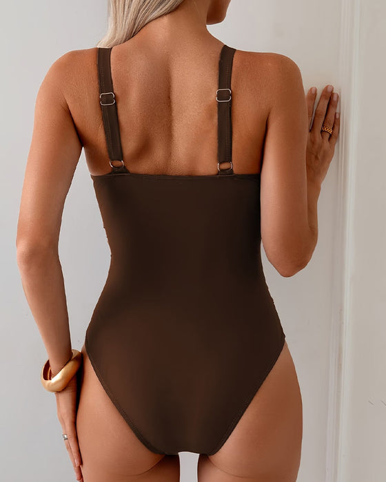 Une Pièce Léopard Imprimé Bloc Couleur Maillot De Bain