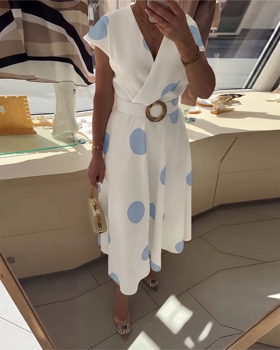Robe À Pois Col En V Cintrée À La Taille