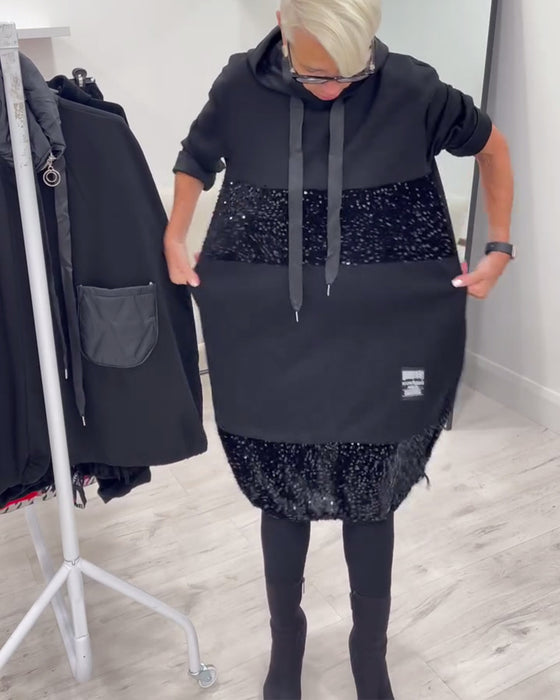 Robe À Capuche Avec Patchwork Tendance