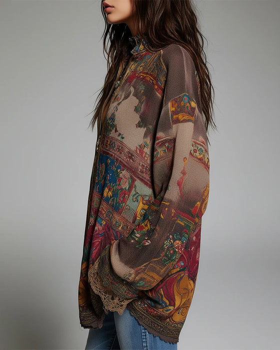 Blouse à Motifs Dentelle et Imprimé Florale