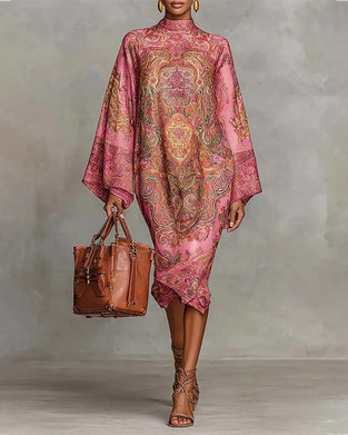 Robe À Col Montant Avec Imprimé Vintage