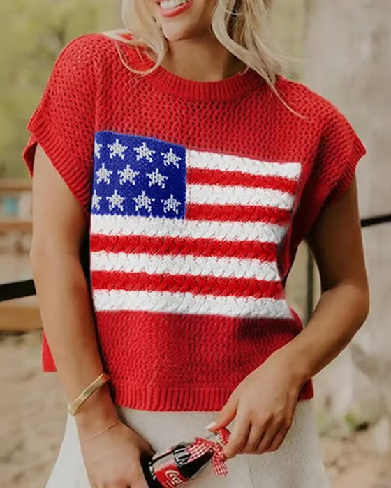 Pullover Motif Drapeau Col Rond