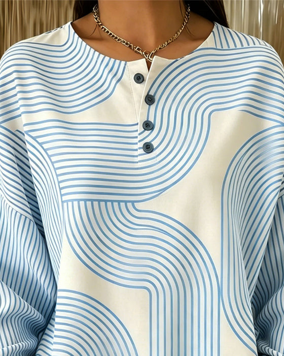 Sweatshirt Col Rond Bouton Rayé Lâche