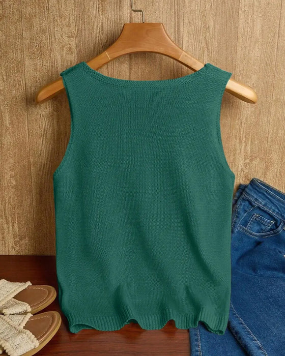 Pullover Col En V Découpe Sans Manches