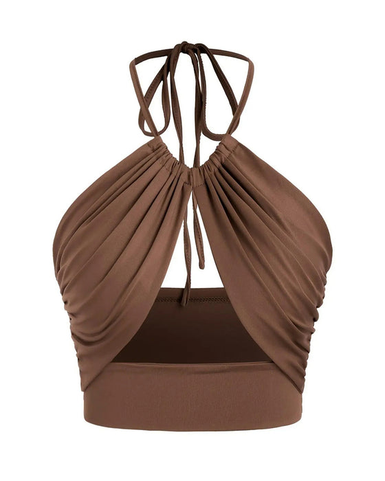 Cami Top Femme Froncé Nœud Dos Col Halter Court