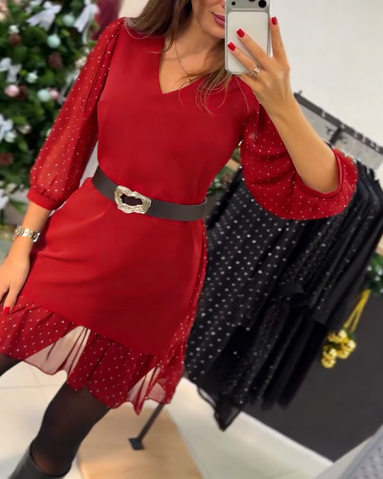 Robe Élégante À Col En V Et Motif Patchwork