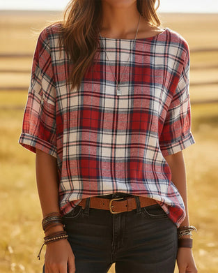 Chemisiers Col Rond Tartan