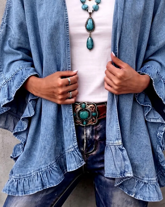 Manteau Denim Volant Lâche