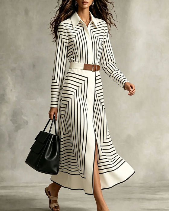 Robe Géométrique Rayée Chemise