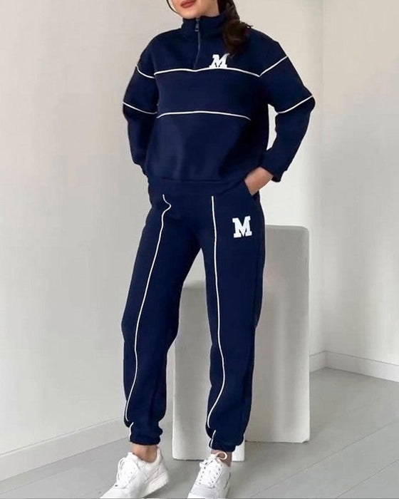 Ensemble Deux Pièces Femme Décontracté Lettre M Manches Longues