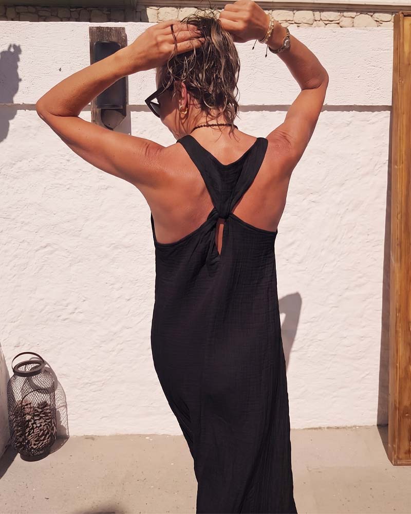 Robe Col U Sans Manches Lâche Jupe Ample