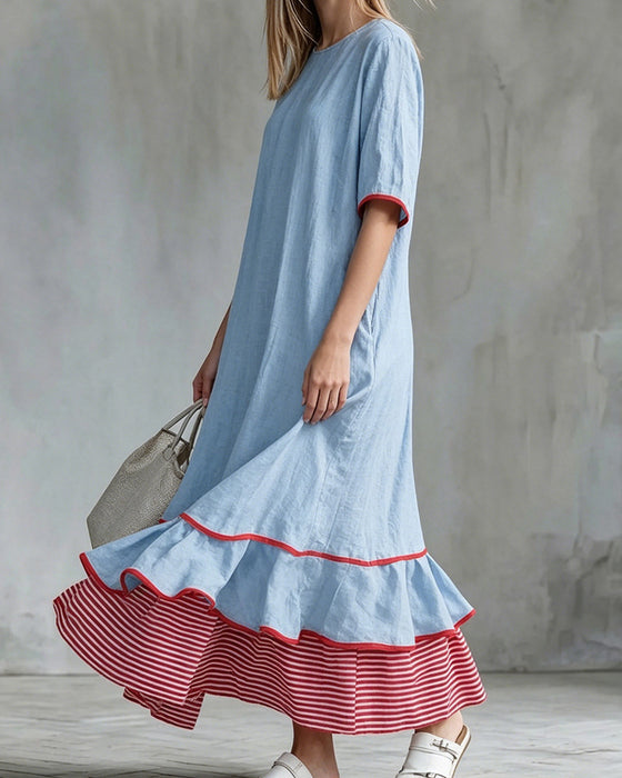 Robe Bloc Couleur Rayon Volanté Maxi