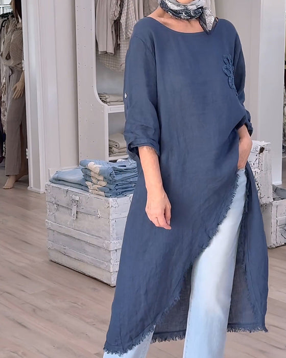 Chemise Bords Bruts Fente Asymétrique