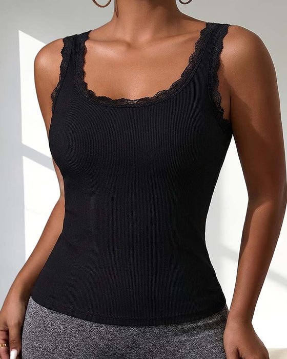 Tank Top Rembourré Dentelle Garniture