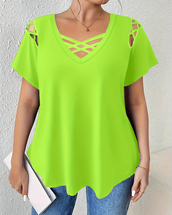 T-Shirt Unie Manches Courtes Bretelle Croisée