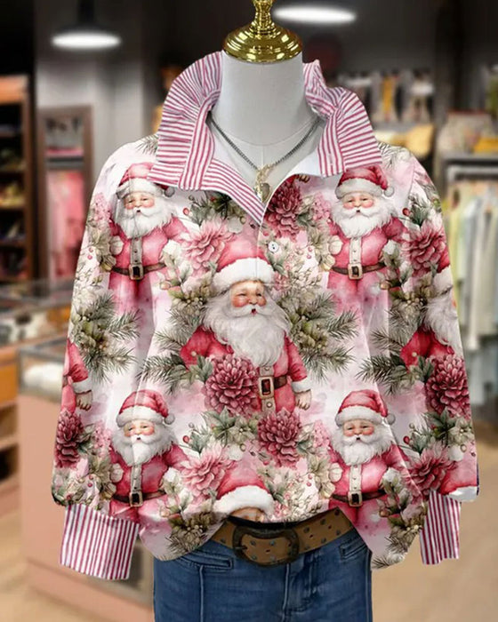 Blouse Col Rabattu Rayé Volant Style Noël
