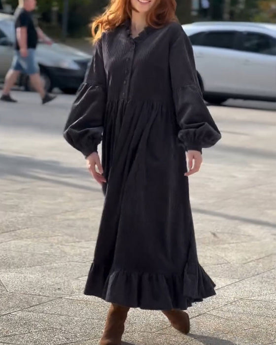 Robe Col En V Volant Plissé Maxi