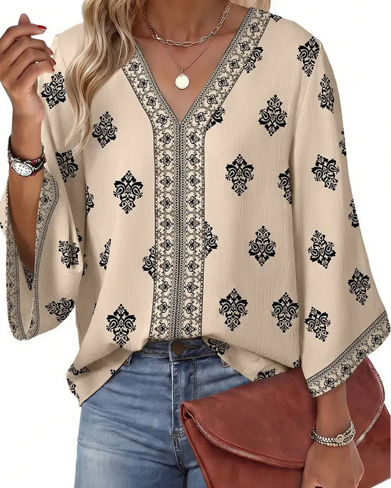 Blouse Col En V Ethnique Lâche