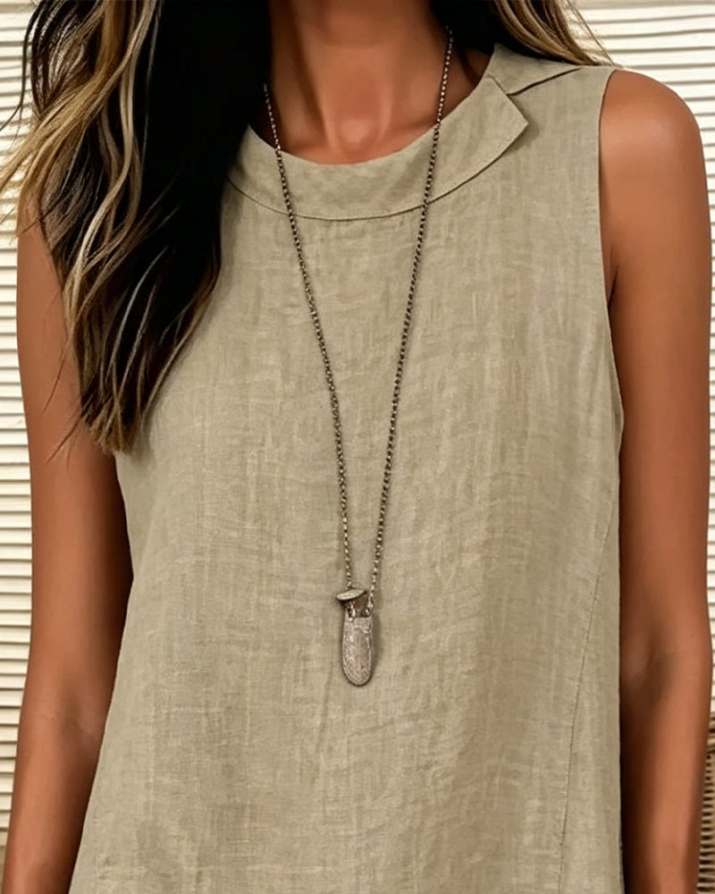 Blouse Sans Manches Col Rabattu