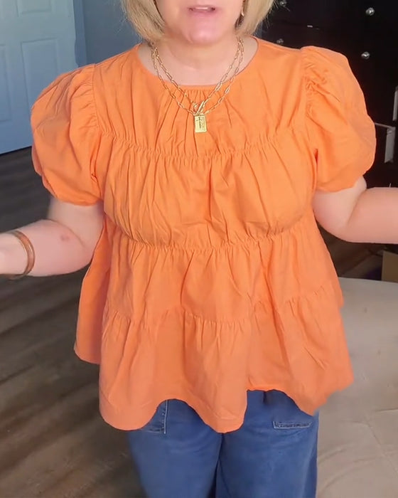 Blouse Manche Bouffante Coupe Loose Volantée
