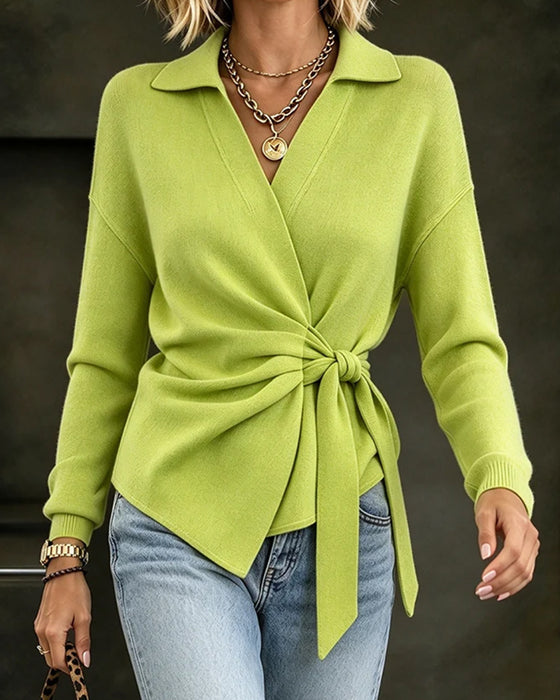 Pull Uni À Manches Longues Avec Nouage Devant
