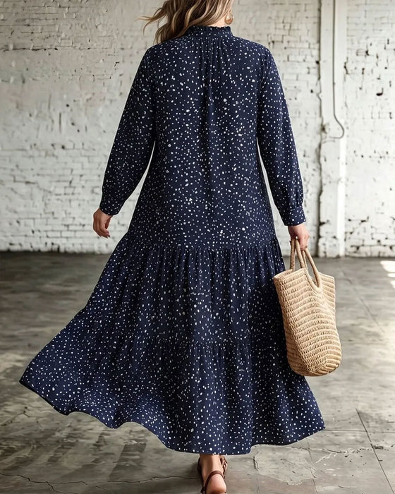 Robe Col V Pois Volant Superposé
