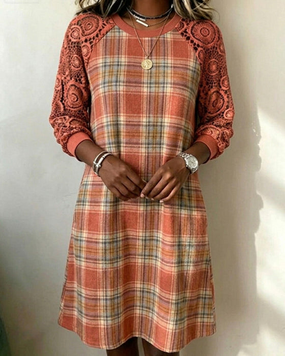 Robe Écossais Dentelle Raglan Midi