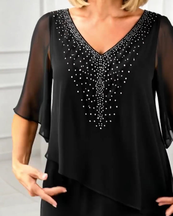 Robe Décontractée Col En V Strass