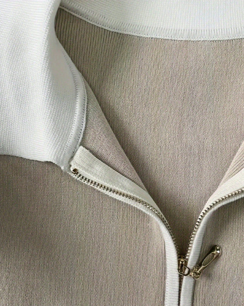 Blouse Contraste De Couleur Revers Manches Courtes