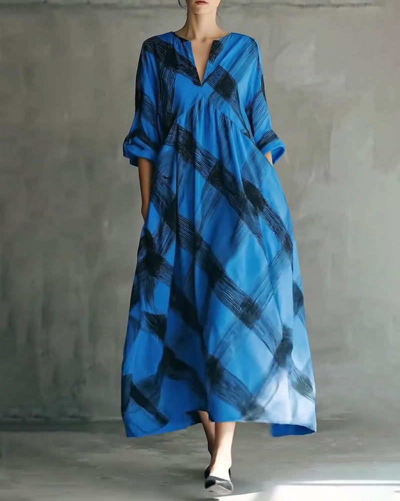 Robe Col V Imprimé Loose