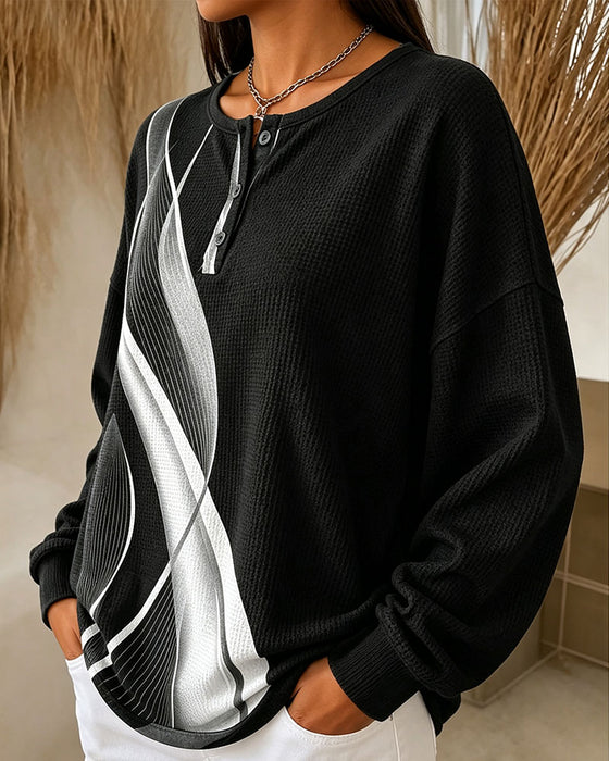 Sweatshirt Gaufré Décontracté Bouton