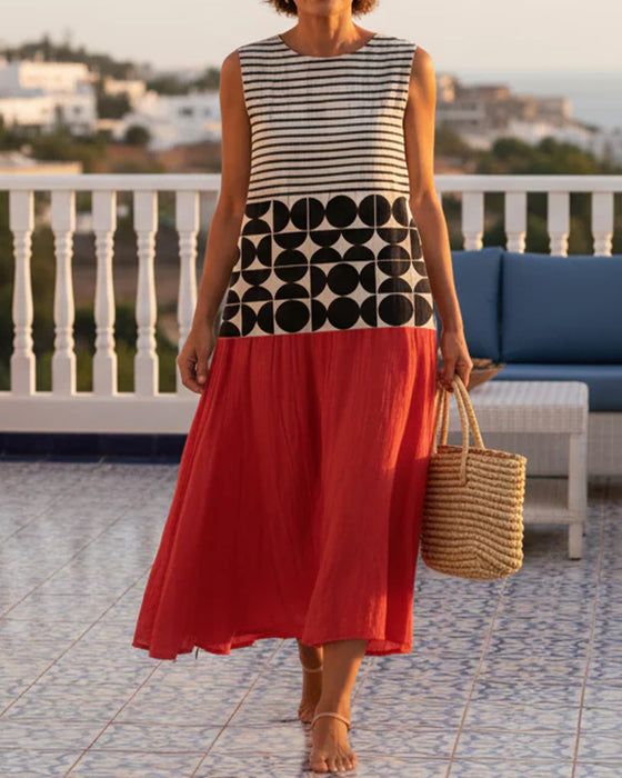 Robe Géométrique Imprimé Contraste Sans Manches