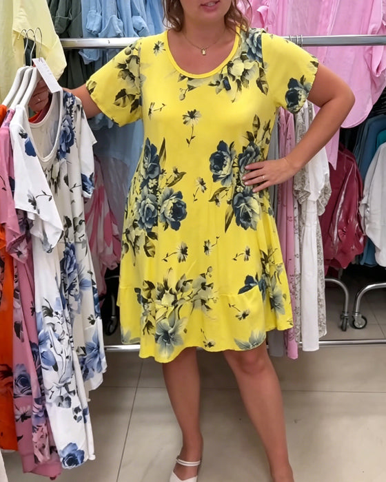 Robe Col Rond Florale A-Ligne