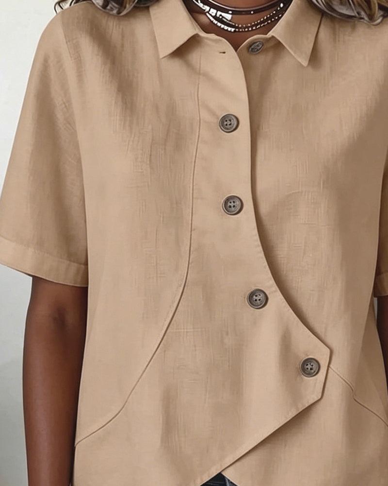 Chemise Patte Coton-lin Asymétrique Boutonnage
