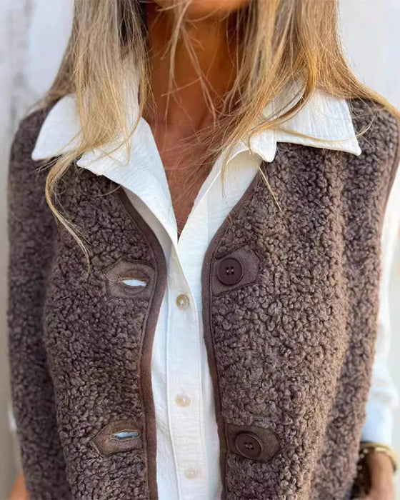 Gilet Femme Automne Boutonné Court Chaud