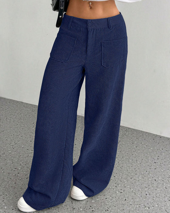 Pantalon Devant Dos Poche Unie Jambe Droite Long