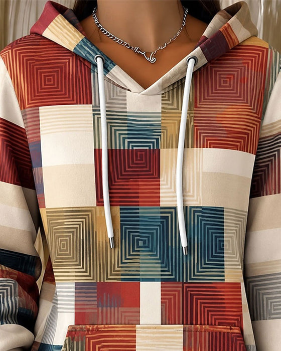 Hoodie Carreau Bloc De Couleur Cordon