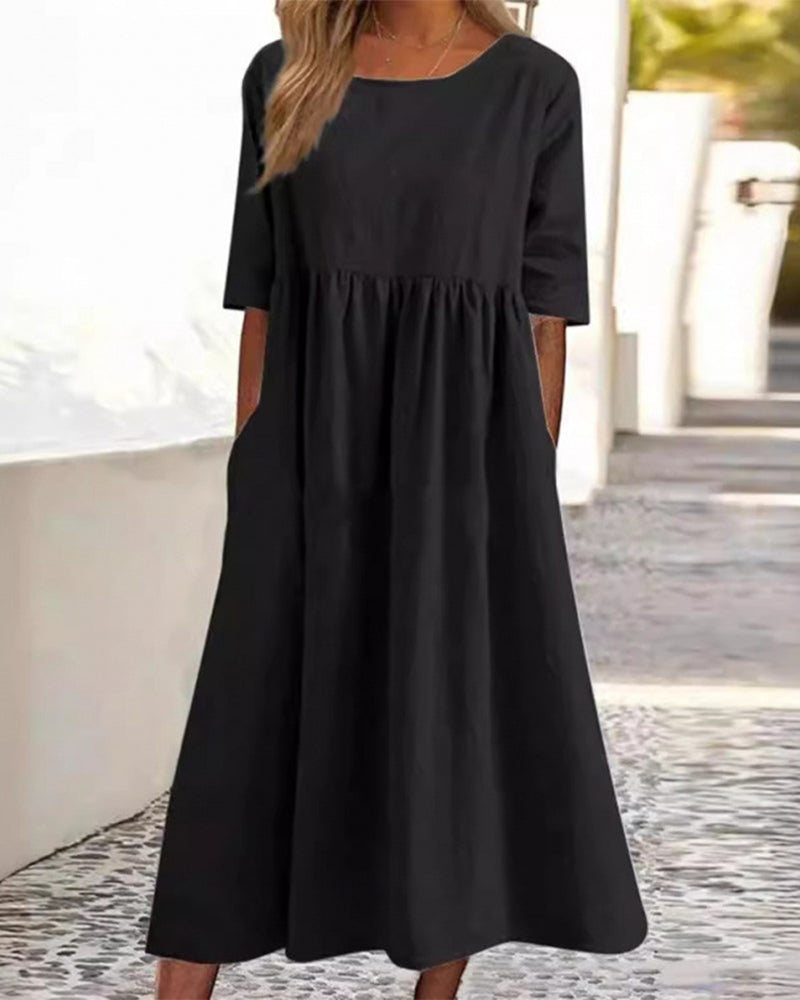 Robe Manches Courtes Poche Froncée