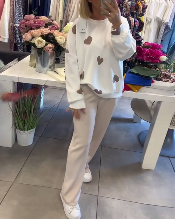 Ensemble Deux Pièces Imprimé Cœur Décontracté