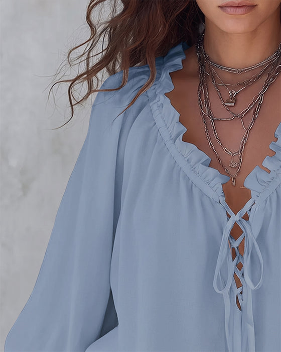Blouse Col V Lacets