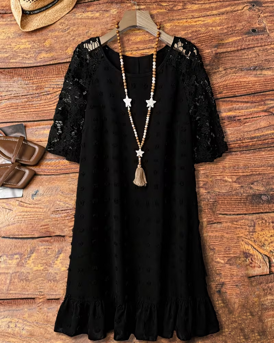 Robe Jacquard Dentelle Manche Patchwork