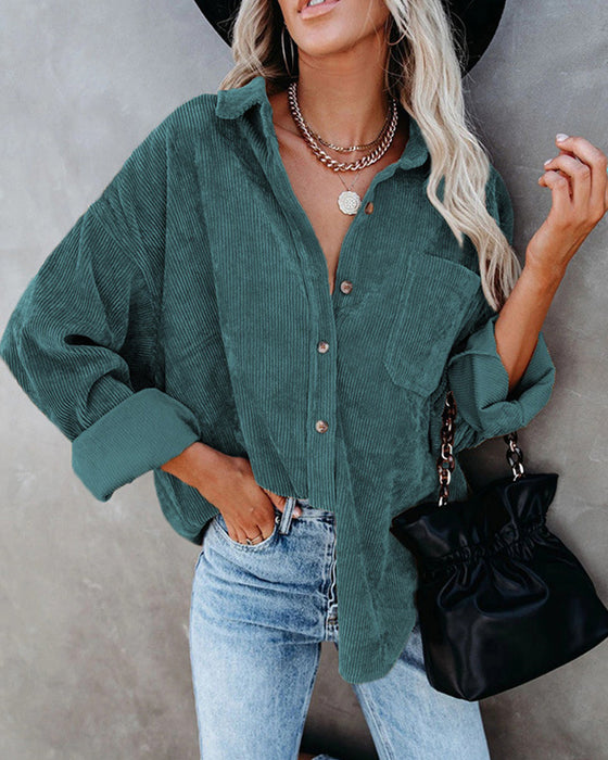Blouse Unie En Velours Côtelé Avec Poche