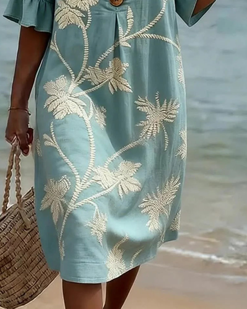 Robe Petite Col En V Volant Manche 3/4