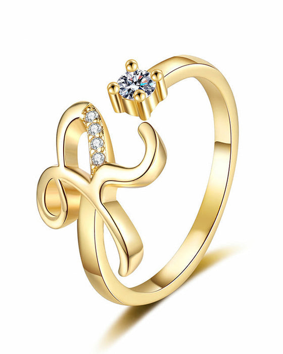 Bague Réglable Scintillante Avec Initiale Pour Femmes